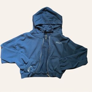 Vitality Cropped Hoodie. The Mantra Zip - Navy - Moon